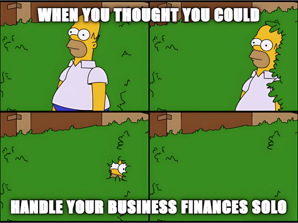 A Simpsons character looks overwhelmed while the meme reads "When you thought you could handle your business finances solo".